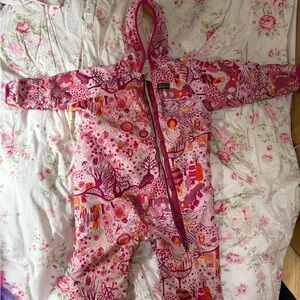 Pink Patterned Hooded Onesie